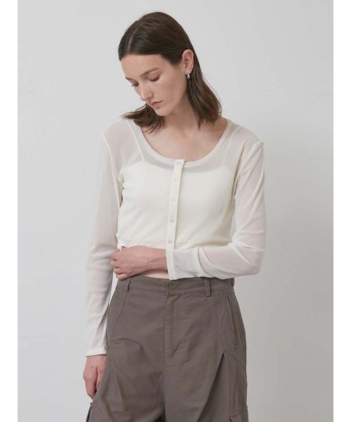 styling/(スタイリング)の「フロッキーチュールカーディガン(カーディガン/ボレロ・レディース・ブラック/カーキ/オフホワイト/ブルー・F)」の6枚目の写真