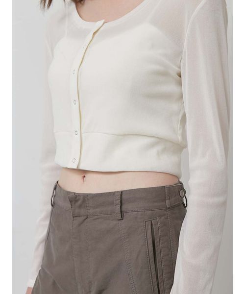 styling/(スタイリング)の「フロッキーチュールカーディガン(カーディガン/ボレロ・レディース・ブラック/カーキ/オフホワイト/ブルー・F)」の11枚目の写真