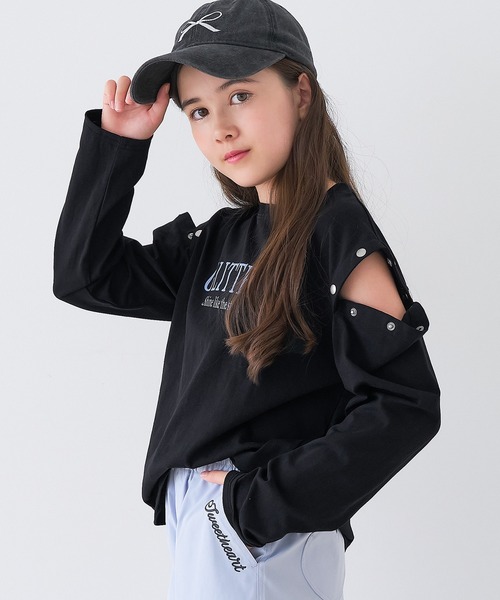 coca（coca）（コカ）の「キッズ　肩ボタンあき長袖Tシャツ（Tシャツ/カットソー・キッズ・パープル/ブラック・120/150/130/140）」の2枚目の写真