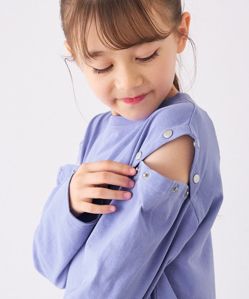 coca（coca）（コカ）の「キッズ　肩ボタンあき長袖Tシャツ（Tシャツ/カットソー・キッズ・パープル/ブラック・120/150/130/140）」の6枚目の写真