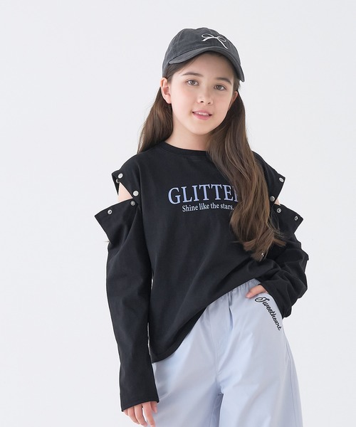 coca（coca）（コカ）の「キッズ　肩ボタンあき長袖Tシャツ（Tシャツ/カットソー・キッズ・パープル/ブラック・120/150/130/140）」の4枚目の写真