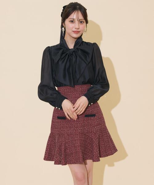 WILLSELECTION（ウィルセレクション）の「ブレードデザインツイードミニスカート（スカート・レディース・ラベンダー/ボルドー/チャコールグレー・FREE）」の4枚目の写真