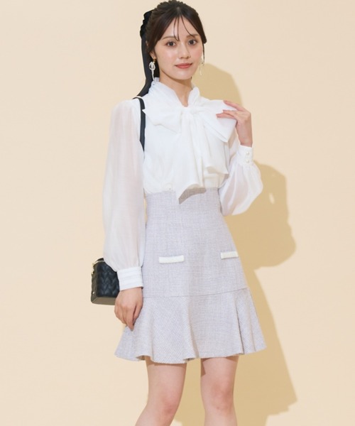 WILLSELECTION（ウィルセレクション）の「ブレードデザインツイードミニスカート（スカート・レディース・ラベンダー/ボルドー/チャコールグレー・FREE）」の2枚目の写真