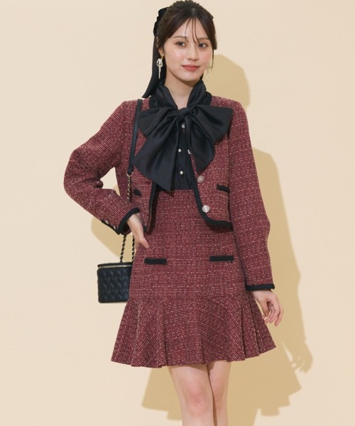 WILLSELECTION（ウィルセレクション）の「ブレードデザインツイードミニスカート（スカート・レディース・ラベンダー/ボルドー/チャコールグレー・FREE）」の3枚目の写真