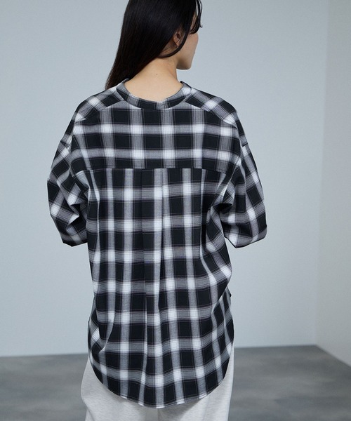 Mac-House(マックハウス)の「milli de l'air Key-Neck Check Blouse/キーネックチェックブラウス(シャツ/ブラウス・レディース・ブラック/オフホワイト・M)」の6枚目の写真