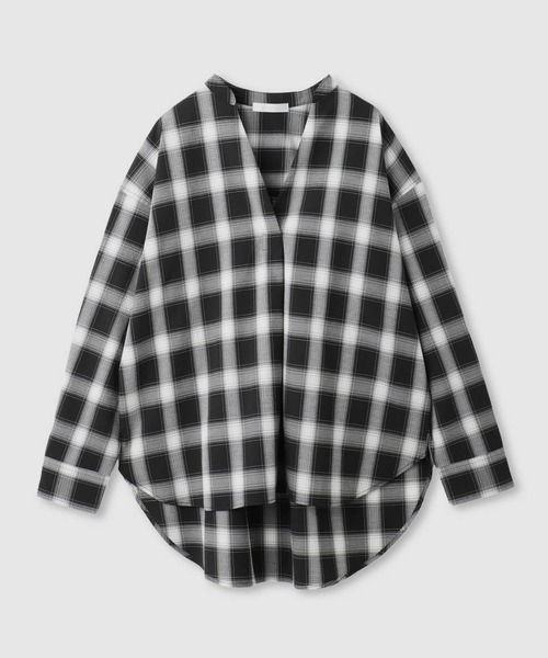 Mac-House(マックハウス)の「milli de l'air Key-Neck Check Blouse/キーネックチェックブラウス(シャツ/ブラウス・レディース・ブラック/オフホワイト・M)」の9枚目の写真
