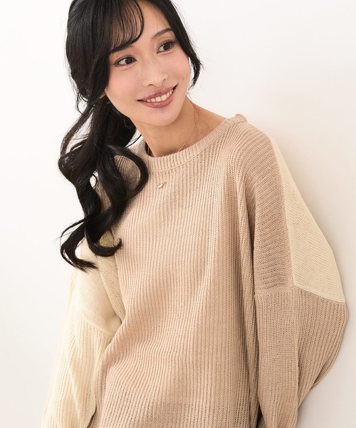 fort point(フォーポイント)の「【C-FORTPOINT/フォートポイント】パッチワーク配色 ニットプルオーバー(ニット/セーター・レディース・マスタード/ダークブルー/アイボリー/カーキ・MEDIUM)」の2枚目の写真