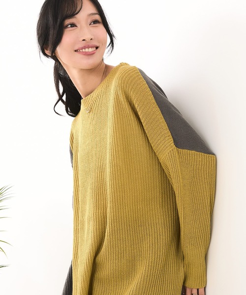 fort point(フォーポイント)の「【C-FORTPOINT/フォートポイント】パッチワーク配色 ニットプルオーバー(ニット/セーター・レディース・マスタード/ダークブルー/アイボリー/カーキ・MEDIUM)」の1枚目の写真