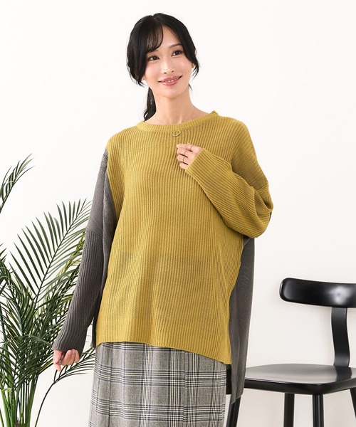 fort point(フォーポイント)の「【C-FORTPOINT/フォートポイント】パッチワーク配色 ニットプルオーバー(ニット/セーター・レディース・マスタード/ダークブルー/アイボリー/カーキ・MEDIUM)」の22枚目の写真