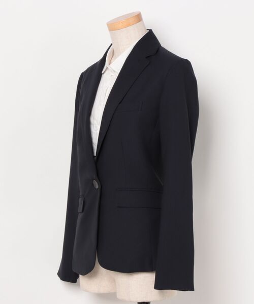 m.f.editorial（エムエフエディトリアル）の「【ストレッチ ウォッシャブル】m.f.エディトリアル レディース 1ボタン ジャケット + テーパード パンツ ビジネス セットアップ スーツ シャドーストライプ紺（スーツセット・レディース・ネイビー・S/MEDIUM/LARGE/X-LARGE）」の2枚目の写真