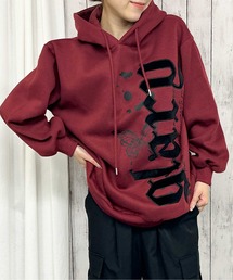 《ベロアロゴ×バタフライ》レディース 裏起毛 パーカー ビッグシルエット ストリート 秋冬
