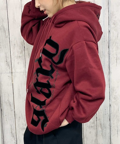 GORGE（ゴージ）の「《ベロアロゴ×バタフライ》レディース 裏起毛 パーカー ビッグシルエット ストリート 秋冬（パーカー・レディース・ボルドー/オフホワイト/ブラック・F）」の14枚目の写真