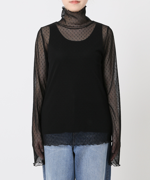 Spick & Span（スピックアンドスパン）の「《WEB限定 / 追加4》ドットチュールハイネックプルオーバー（Tシャツ/カットソー・レディース・ブラウン/ブラック/ホワイト系その他・FREE）」の6枚目の写真