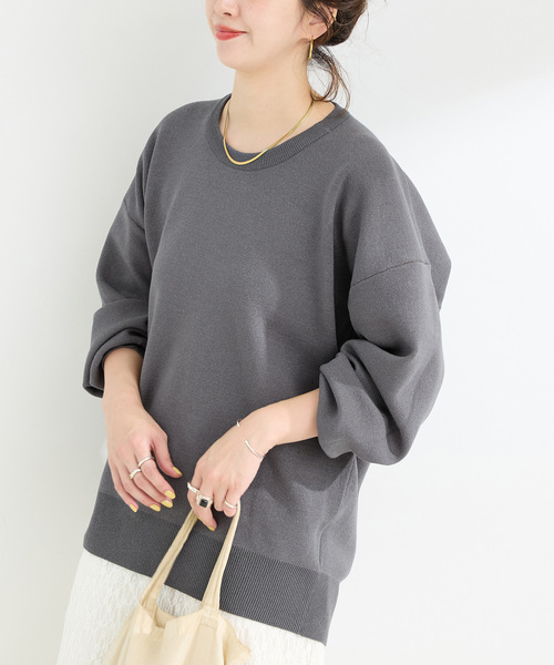 B.C STOCK（ベーセーストック）の「手洗い可 / ニュアンスシルエットニットプルオーバー（ニット/セーター・レディース・ブラック/サックスブルー/チャコールグレー/レッド・FREE）」の4枚目の写真