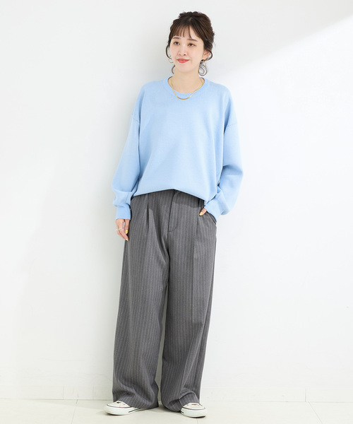 B.C STOCK（ベーセーストック）の「手洗い可 / ニュアンスシルエットニットプルオーバー（ニット/セーター・レディース・ブラック/サックスブルー/チャコールグレー/レッド・FREE）」の13枚目の写真