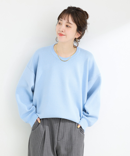 B.C STOCK（ベーセーストック）の「手洗い可 / ニュアンスシルエットニットプルオーバー（ニット/セーター・レディース・ブラック/サックスブルー/チャコールグレー/レッド・FREE）」の17枚目の写真