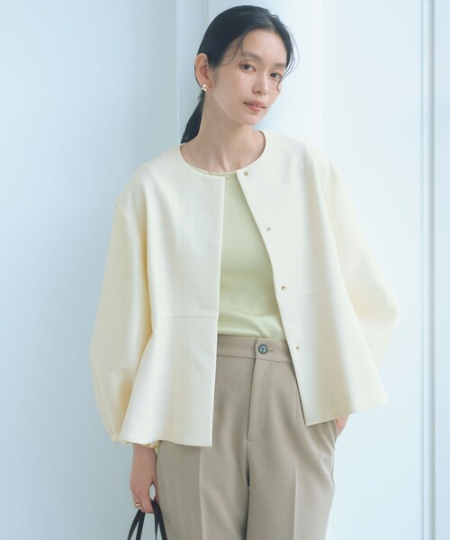 green label relaxing（グリーンレーベルリラクシング）の「［size SHORTあり］fleurie(フルリー) フォルム ジャケット（ノーカラージャケット・レディース・オフホワイト/ベージュ/ネイビー・FREE/SHORT）」の11枚目の写真