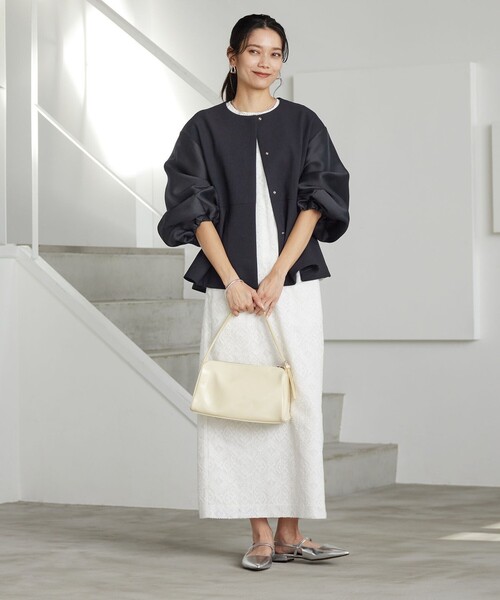 green label relaxing（グリーンレーベルリラクシング）の「［size SHORTあり］fleurie(フルリー) フォルム ジャケット（ノーカラージャケット・レディース・オフホワイト/ベージュ/ネイビー・FREE/SHORT）」の17枚目の写真