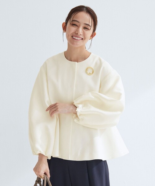 green label relaxing（グリーンレーベルリラクシング）の「［size SHORTあり］fleurie(フルリー) フォルム ジャケット（ノーカラージャケット・レディース・オフホワイト/ベージュ/ネイビー・FREE/SHORT）」の21枚目の写真