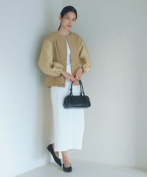 green label relaxing（グリーンレーベルリラクシング）の「［size SHORTあり］fleurie(フルリー) フォルム ジャケット（ノーカラージャケット・レディース・オフホワイト/ベージュ/ネイビー・SHORT/FREE）」の12枚目の写真