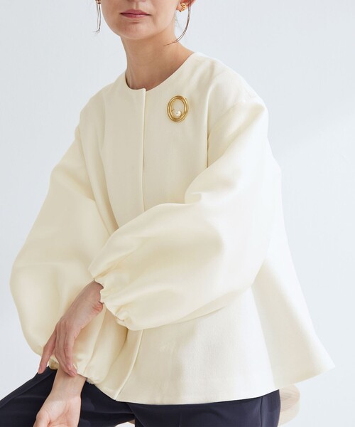 green label relaxing（グリーンレーベルリラクシング）の「［size SHORTあり］fleurie(フルリー) フォルム ジャケット（ノーカラージャケット・レディース・オフホワイト/ベージュ/ネイビー・SHORT/FREE）」の13枚目の写真