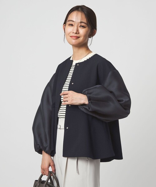 green label relaxing（グリーンレーベルリラクシング）の「［size SHORTあり］fleurie(フルリー) フォルム ジャケット（ノーカラージャケット・レディース・オフホワイト/ベージュ/ネイビー・SHORT/FREE）」の7枚目の写真