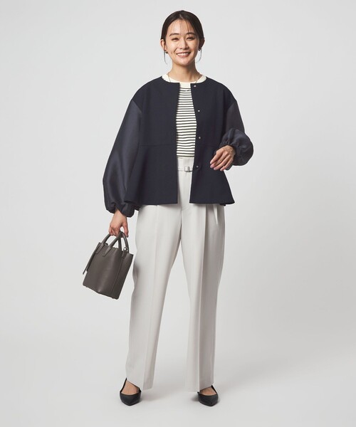 green label relaxing（グリーンレーベルリラクシング）の「［size SHORTあり］fleurie(フルリー) フォルム ジャケット（ノーカラージャケット・レディース・オフホワイト/ベージュ/ネイビー・SHORT/FREE）」の8枚目の写真