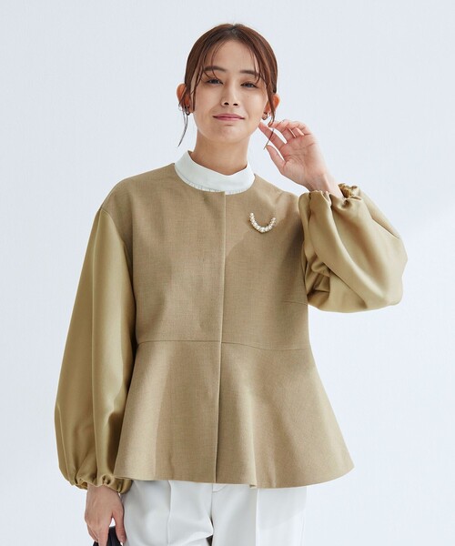 green label relaxing（グリーンレーベルリラクシング）の「［size SHORTあり］fleurie(フルリー) フォルム ジャケット（ノーカラージャケット・レディース・オフホワイト/ベージュ/ネイビー・SHORT/FREE）」の9枚目の写真