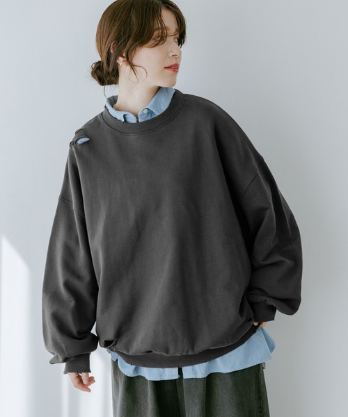 studio CLIP（スタディオクリップ）の「【WEB限定】ダメージルーズスウェット（スウェット・レディース・スミクロ/杢グレー・FREE）」の2枚目の写真