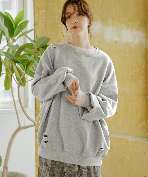 studio CLIP（スタディオクリップ）の「【WEB限定】ダメージルーズスウェット（スウェット・レディース・スミクロ/杢グレー・FREE）」の8枚目の写真