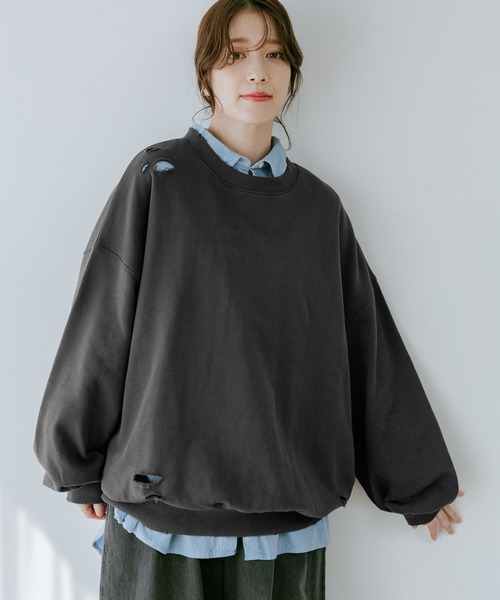studio CLIP（スタディオクリップ）の「【WEB限定】ダメージルーズスウェット（スウェット・レディース・スミクロ/杢グレー・FREE）」の14枚目の写真