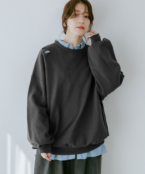 studio CLIP（スタディオクリップ）の「【WEB限定】ダメージルーズスウェット（スウェット・レディース・スミクロ/杢グレー・FREE）」の15枚目の写真