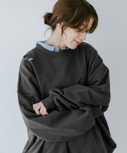 studio CLIP（スタディオクリップ）の「【WEB限定】ダメージルーズスウェット（スウェット・レディース・スミクロ/杢グレー・FREE）」の16枚目の写真