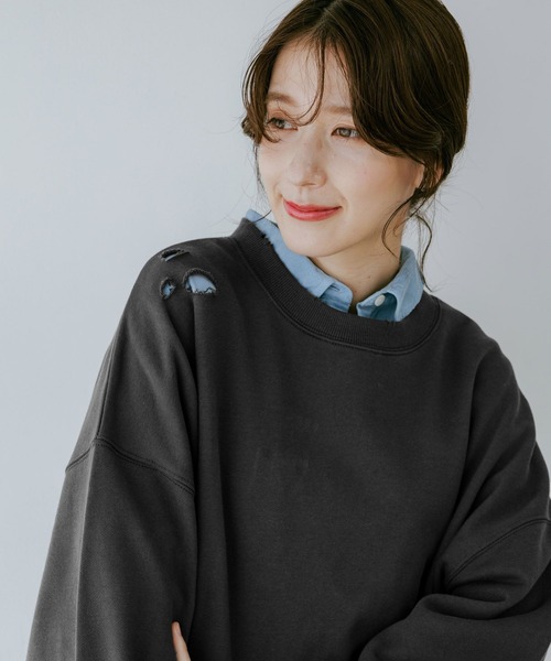 studio CLIP（スタディオクリップ）の「【WEB限定】ダメージルーズスウェット（スウェット・レディース・スミクロ/杢グレー・FREE）」の17枚目の写真