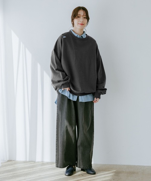 studio CLIP（スタディオクリップ）の「【WEB限定】ダメージルーズスウェット（スウェット・レディース・スミクロ/杢グレー・FREE）」の18枚目の写真