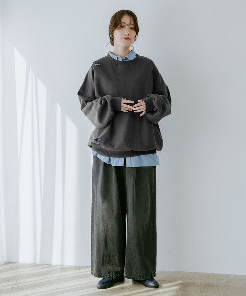 studio CLIP（スタディオクリップ）の「【WEB限定】ダメージルーズスウェット（スウェット・レディース・スミクロ/杢グレー・FREE）」の19枚目の写真