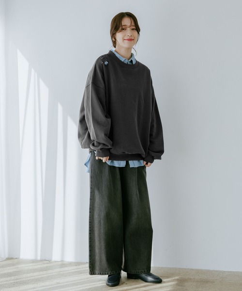 studio CLIP（スタディオクリップ）の「【WEB限定】ダメージルーズスウェット（スウェット・レディース・スミクロ/杢グレー・FREE）」の21枚目の写真