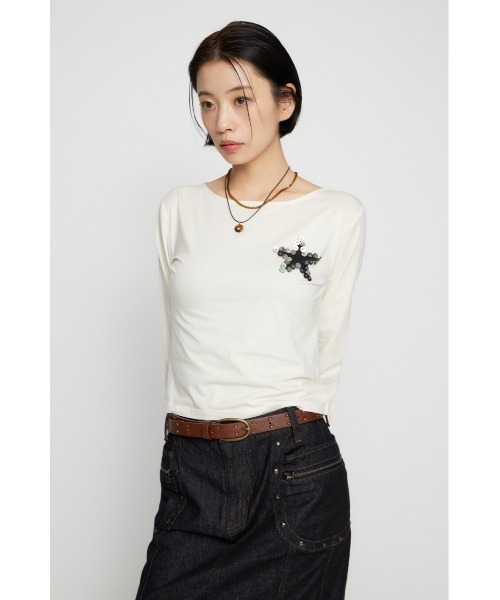 LAGUA GEM（ラグアジェム）の「SHELL LIKE BUTTON ロングスリーブＴシャツ（Tシャツ/カットソー・レディース・ネイビー/アイボリー/杢グレー・FREE）」の5枚目の写真