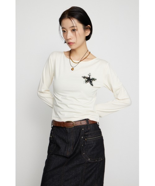 LAGUA GEM（ラグアジェム）の「SHELL LIKE BUTTON ロングスリーブＴシャツ（Tシャツ/カットソー・レディース・ネイビー/アイボリー/杢グレー・FREE）」の6枚目の写真
