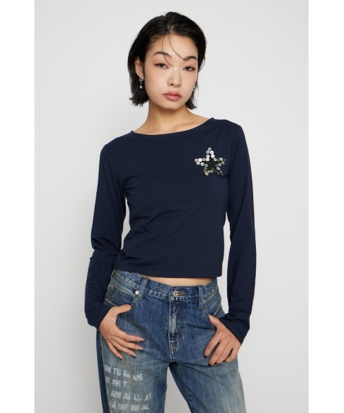 LAGUA GEM（ラグアジェム）の「SHELL LIKE BUTTON ロングスリーブＴシャツ（Tシャツ/カットソー・レディース・ネイビー/アイボリー/杢グレー・FREE）」の9枚目の写真