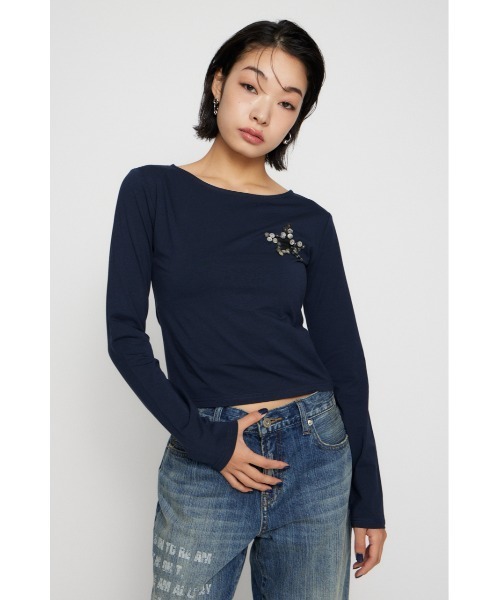 LAGUA GEM（ラグアジェム）の「SHELL LIKE BUTTON ロングスリーブＴシャツ（Tシャツ/カットソー・レディース・ネイビー/アイボリー/杢グレー・FREE）」の10枚目の写真