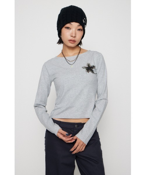 LAGUA GEM（ラグアジェム）の「SHELL LIKE BUTTON ロングスリーブＴシャツ（Tシャツ/カットソー・レディース・ネイビー/アイボリー/杢グレー・FREE）」の13枚目の写真