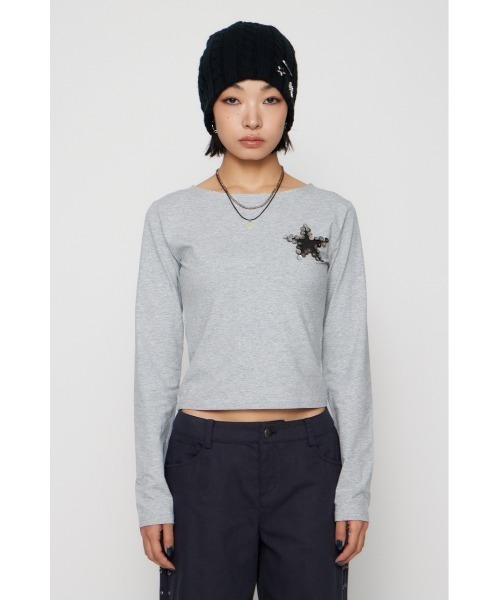 LAGUA GEM（ラグアジェム）の「SHELL LIKE BUTTON ロングスリーブＴシャツ（Tシャツ/カットソー・レディース・ネイビー/アイボリー/杢グレー・FREE）」の16枚目の写真