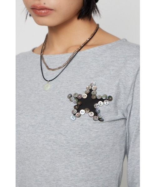 LAGUA GEM（ラグアジェム）の「SHELL LIKE BUTTON ロングスリーブＴシャツ（Tシャツ/カットソー・レディース・ネイビー/アイボリー/杢グレー・FREE）」の19枚目の写真