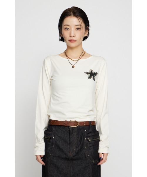 LAGUA GEM（ラグアジェム）の「SHELL LIKE BUTTON ロングスリーブＴシャツ（Tシャツ/カットソー・レディース・ネイビー/アイボリー/杢グレー・FREE）」の4枚目の写真