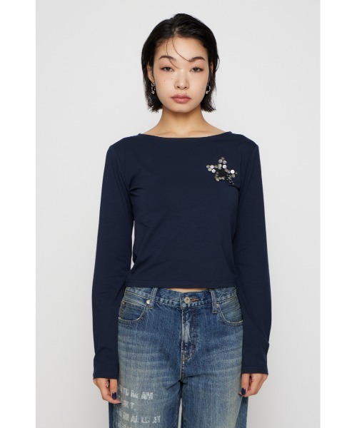 LAGUA GEM（ラグアジェム）の「SHELL LIKE BUTTON ロングスリーブＴシャツ（Tシャツ/カットソー・レディース・ネイビー/アイボリー/杢グレー・FREE）」の8枚目の写真