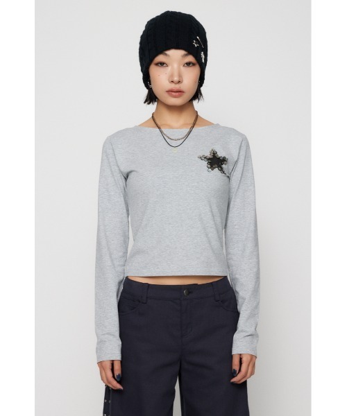LAGUA GEM（ラグアジェム）の「SHELL LIKE BUTTON ロングスリーブＴシャツ（Tシャツ/カットソー・レディース・ネイビー/アイボリー/杢グレー・FREE）」の12枚目の写真