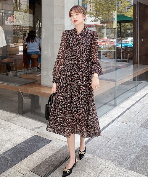i-dare(アイディア)の「【i-dare】花柄 ボウタイ ワンピース(ワンピース・レディース・ピンク/ブラック・X-LARGE/MEDIUM/LARGE)」の2枚目の写真