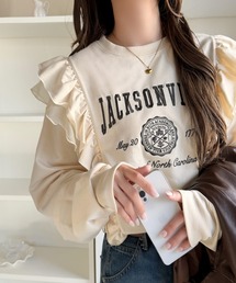 【mily bilet】チュールとフリルで甘く着る。ダブルフリルカレッジロゴ刺繍スウェット