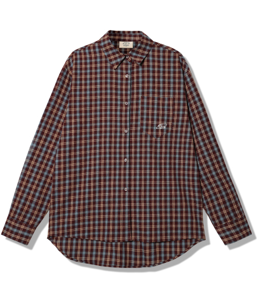 GUBIN(グビン)の「ロゴポイントチェックシャツ - バーガンディ(シャツ/ブラウス・レディース・その他・LARGE/MEDIUM)」の2枚目の写真